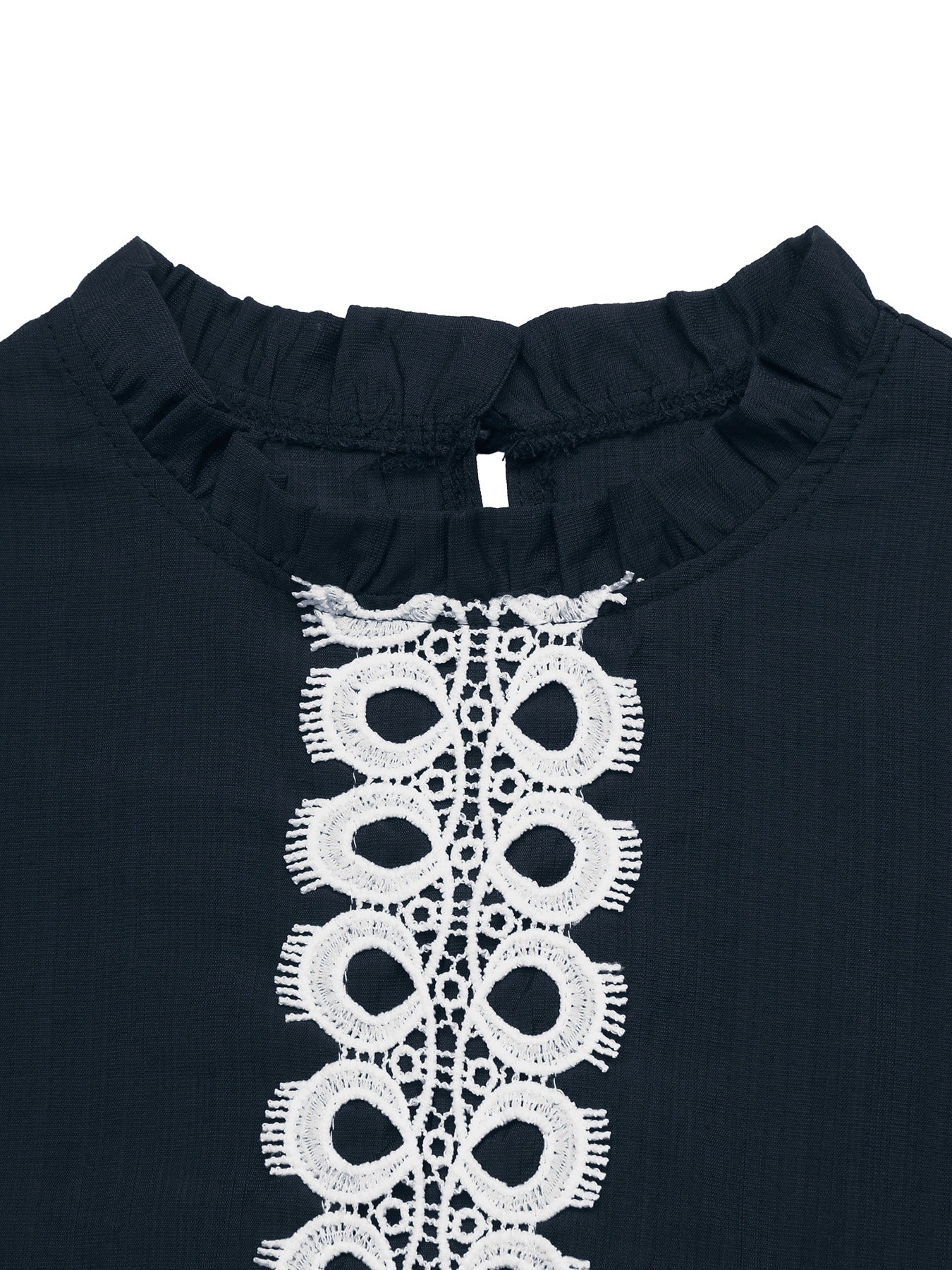 Navy Crochet Lace Long Sleeve Button Up Blouse