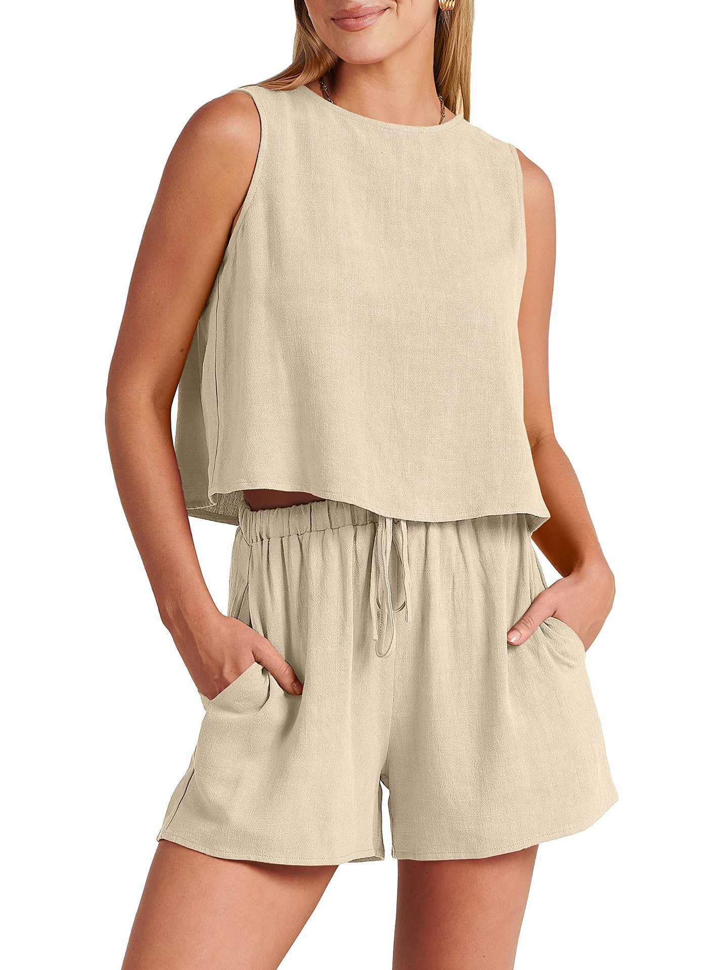 Sleeveless Top and Drawstring Shorts Two Piece Set