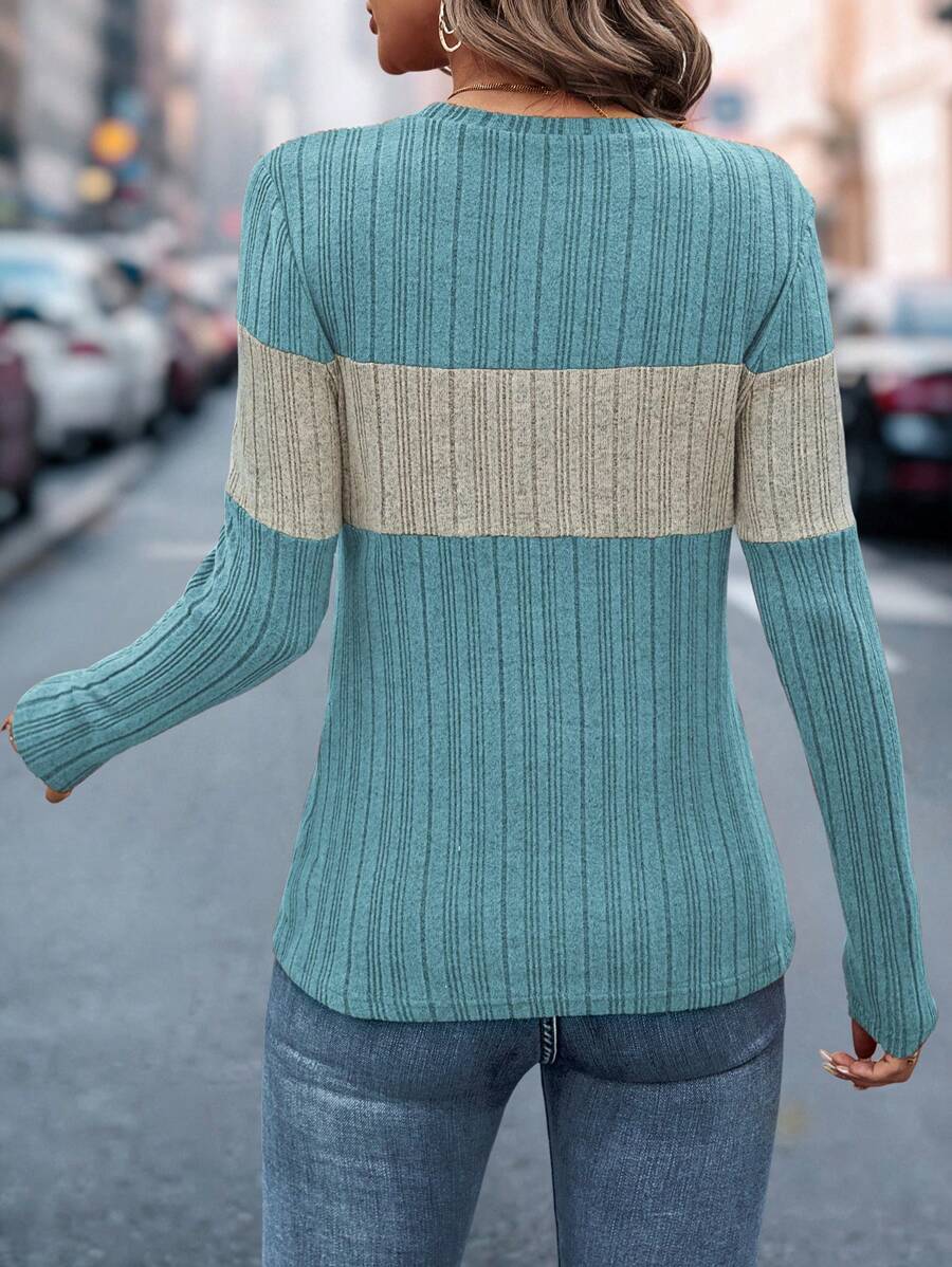 Colorblock ribbed long sleeve top relaxed fit