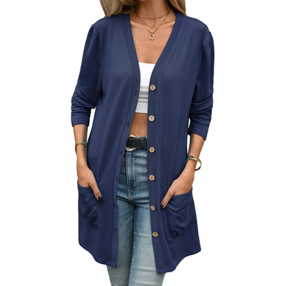 Women's V-Neck Button Down Cardigan with Pockets