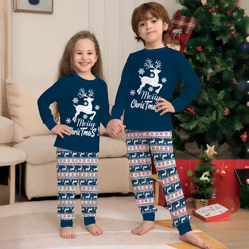 Fawn letter parent-child print loungewear pajamas christmas set