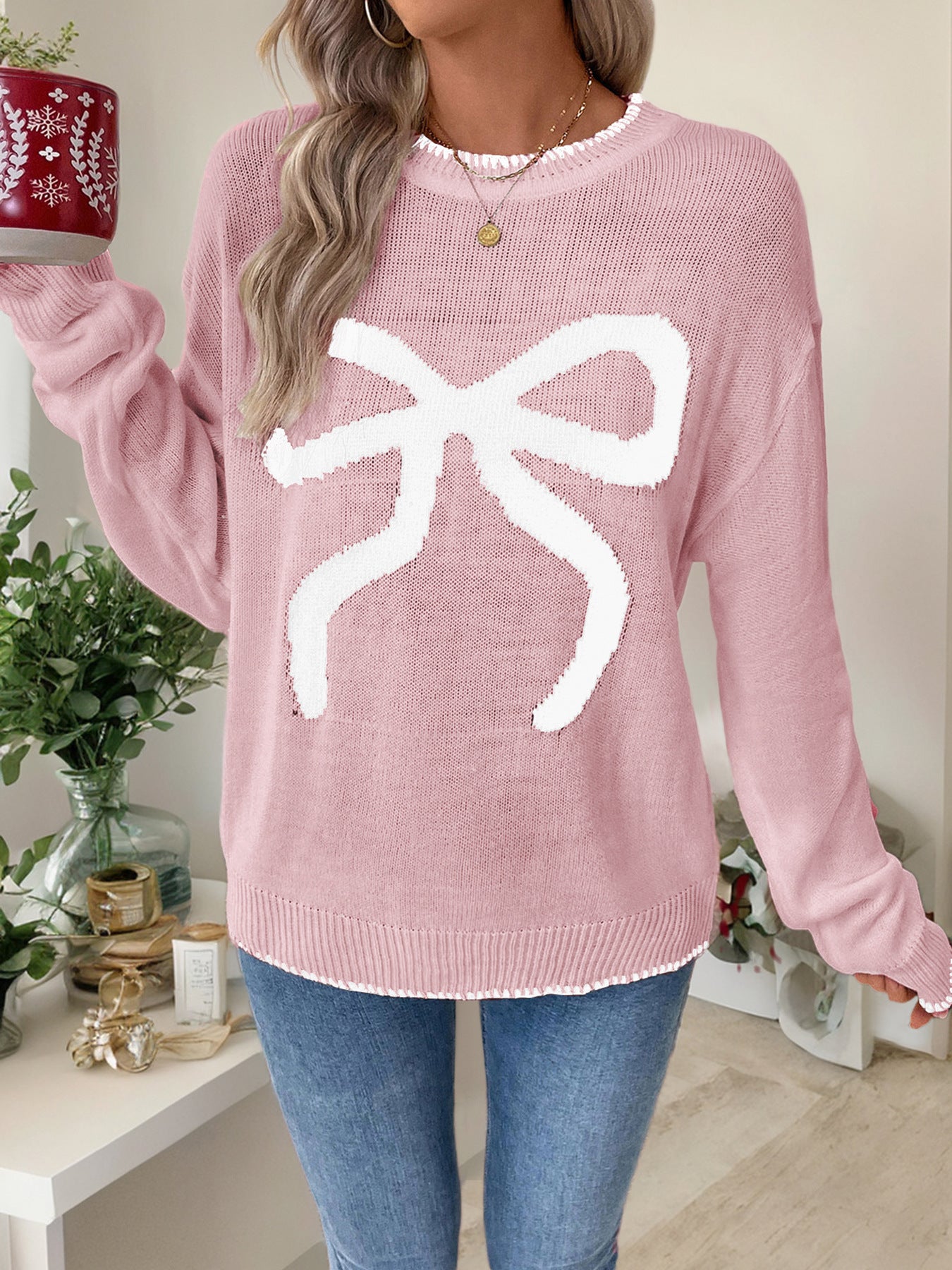 Christmas/Valentine’s Day Bow Knit Sweater Holiday Pullover