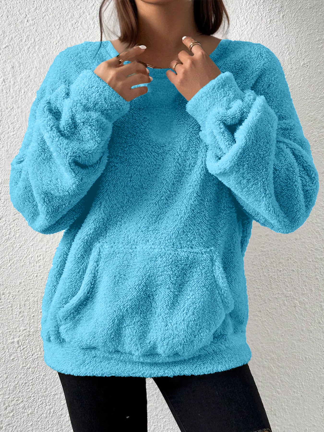 Women's Sherpa Fleece Crewneck Sweatshirt Pocket