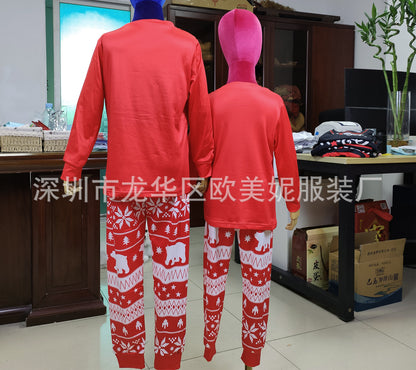 Parent-child Outfit Crew Neck Long-sleeved Suit Printed Christmas Pajamas