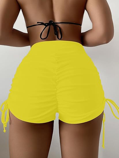 Women's High-Waist Ruched Bikini Shorts – Summer Swim Bottoms
