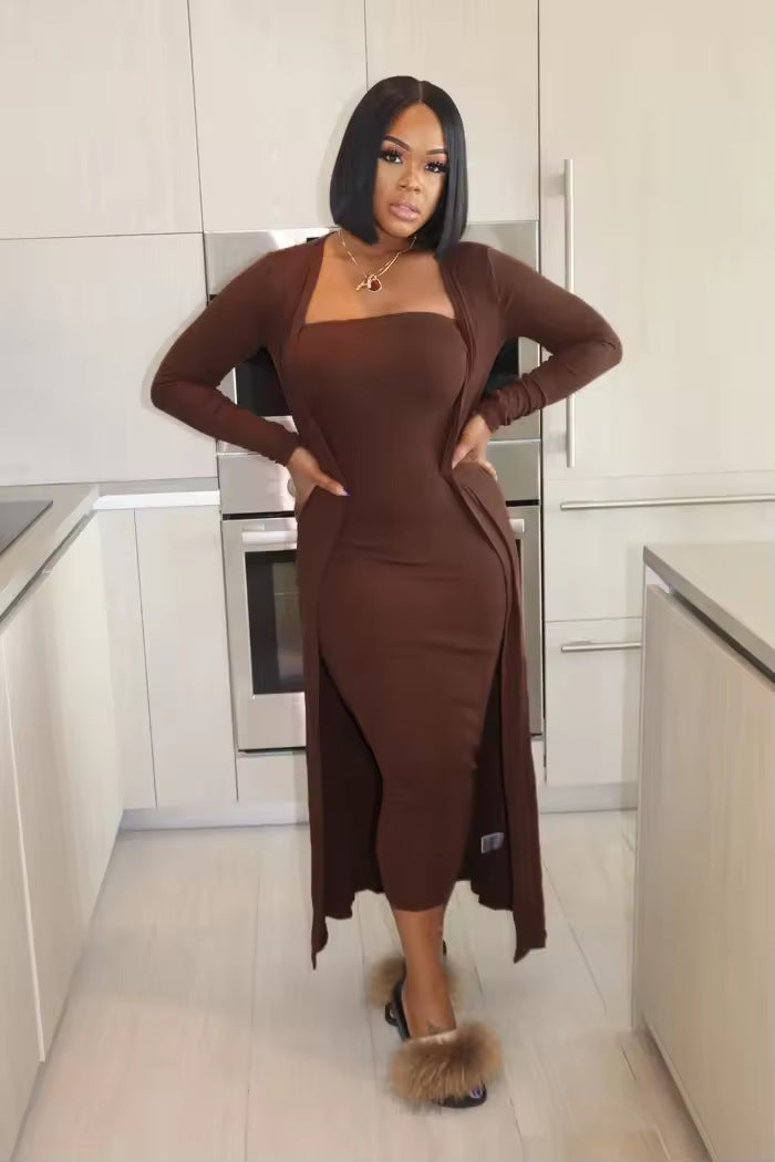 Women's 2 Piece Bodycon Dress Long Cardigan Set