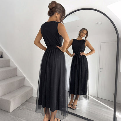 Elegant Black High Waist Maxi Dress for Travel & Party