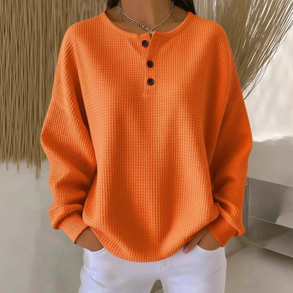 Waffle Knit Thermal Top Relaxed Fit Long Sleeve