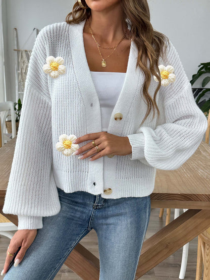 Floral Button-Up Cardigan | Cozy Crochet Trim Sweater