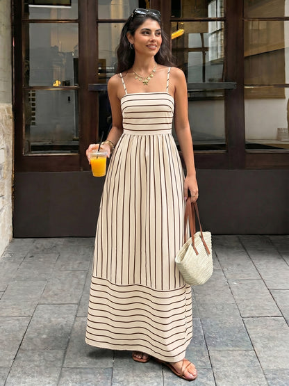 Striped Backless Maxi Dress Boho Resort Vacation Dress