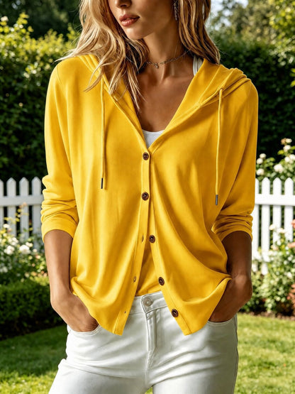 Women's Oversized Hooded Button Front Cardigan Long Sleeve
