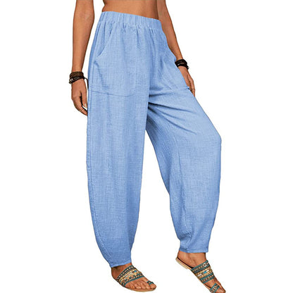 Women's Linen Harem Pants High Waist Loose Casual Boho