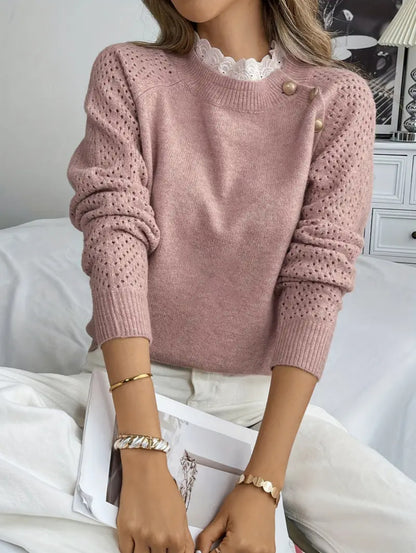 Women's Lace Collar Batwing Sleeve Pullover Sweater