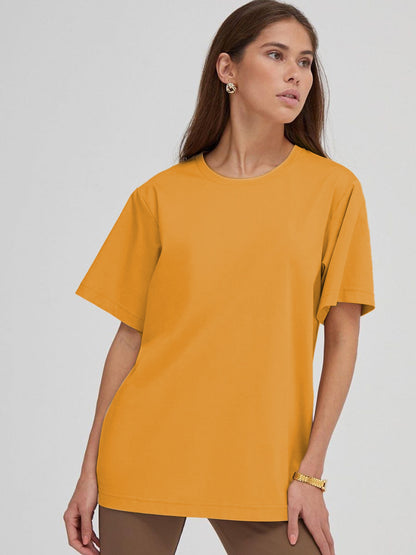 Solid Cotton T Shirt Loose Fit Crewneck Casual Top