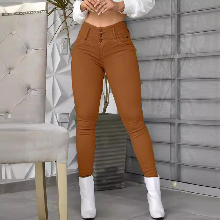 Women's High Waisted Skinny Pants Casual Button Front