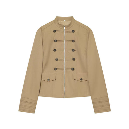 Women's Stand Collar Button Detail Cropped Blazer