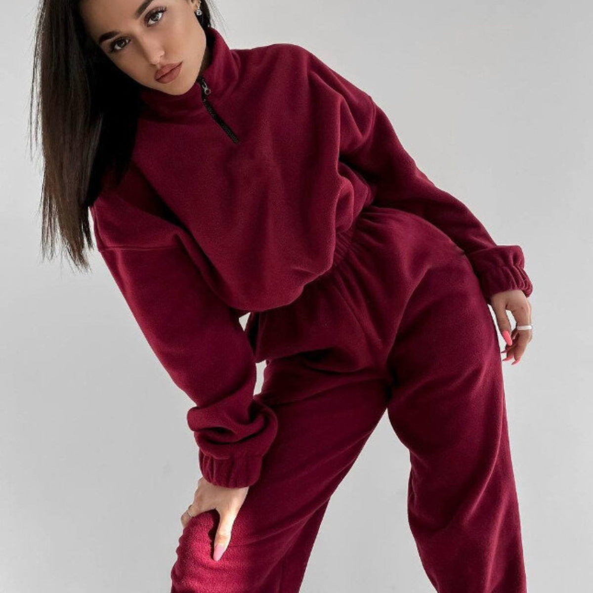 Women's Oversized Quarter Zip Fleece Sweatsuit Set