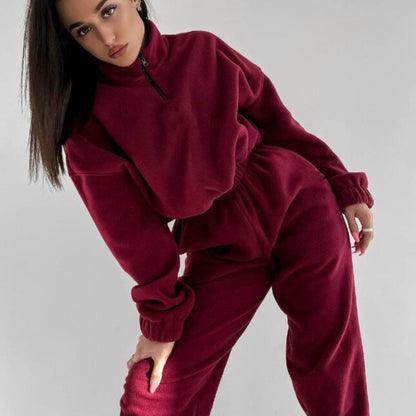 Women's Oversized Quarter Zip Fleece Sweatsuit Set