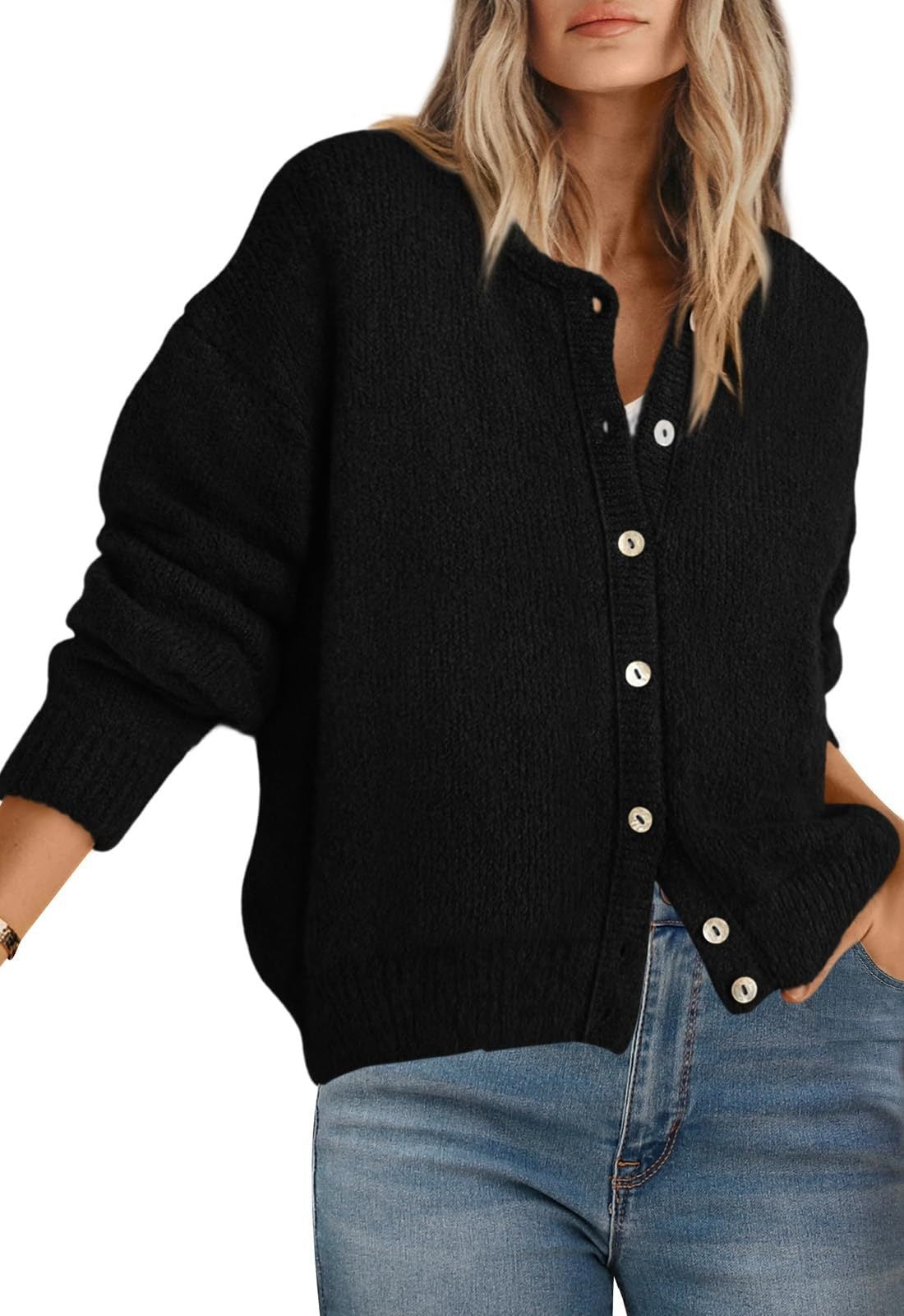 Womens Oversized Button Front Cardigan Knit Sweater