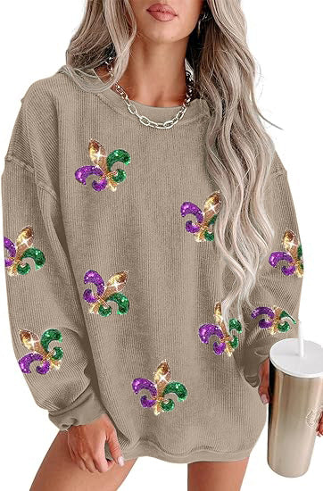 Women's Corduroy Oversized Embroidered Crewneck Sweatshirt