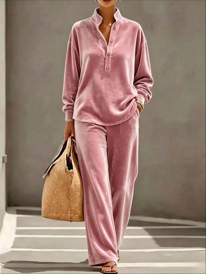 Women's Velvet Two Piece Lounge Set Top and Pants