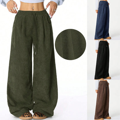 Women's High Waist Drawstring Wide Leg Casual Pants
