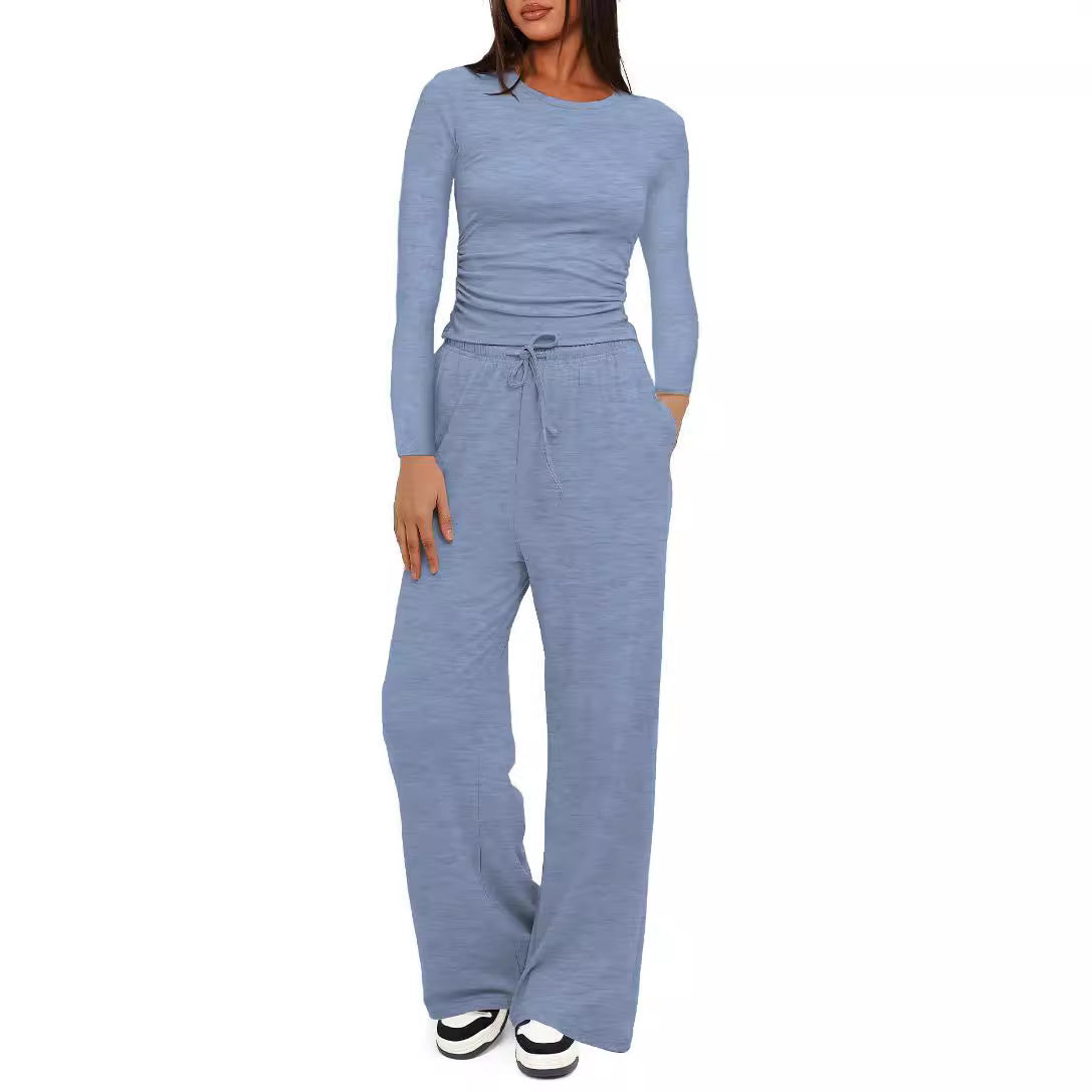 Women's 2 Piece Lounge Set Long Sleeve Top Wide Leg Pants