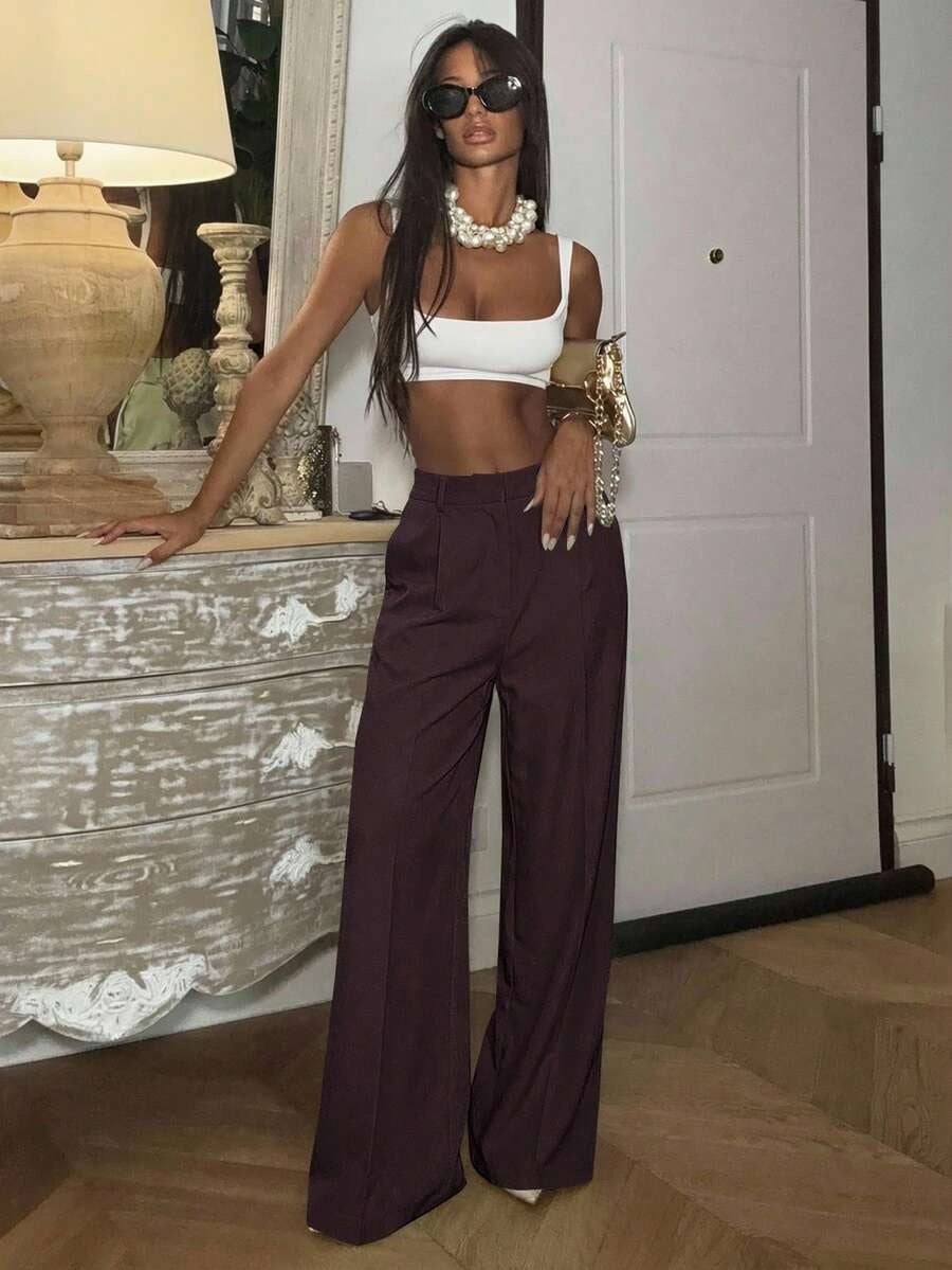 High Waisted Wide Leg Dress Pants Casual Work Trousers