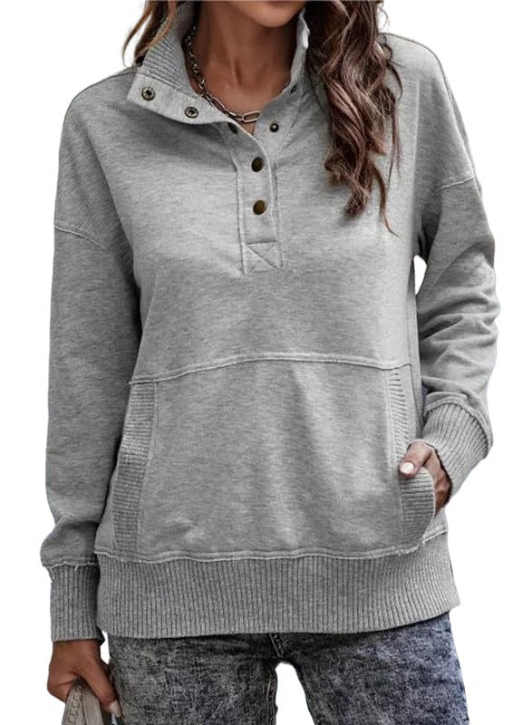 Women's Oversized Button Sweatshirt with Pocket