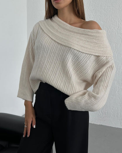 Womens Off Shoulder Bell Sleeve Sweater Oversized Knit Top