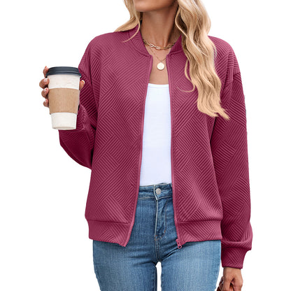 Women's Casual Zip Up Sweatshirt Jacket Long Sleeve Quilted