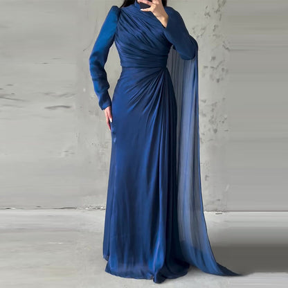 Women's Ruched Long Sleeve Bodycon Maxi Dress