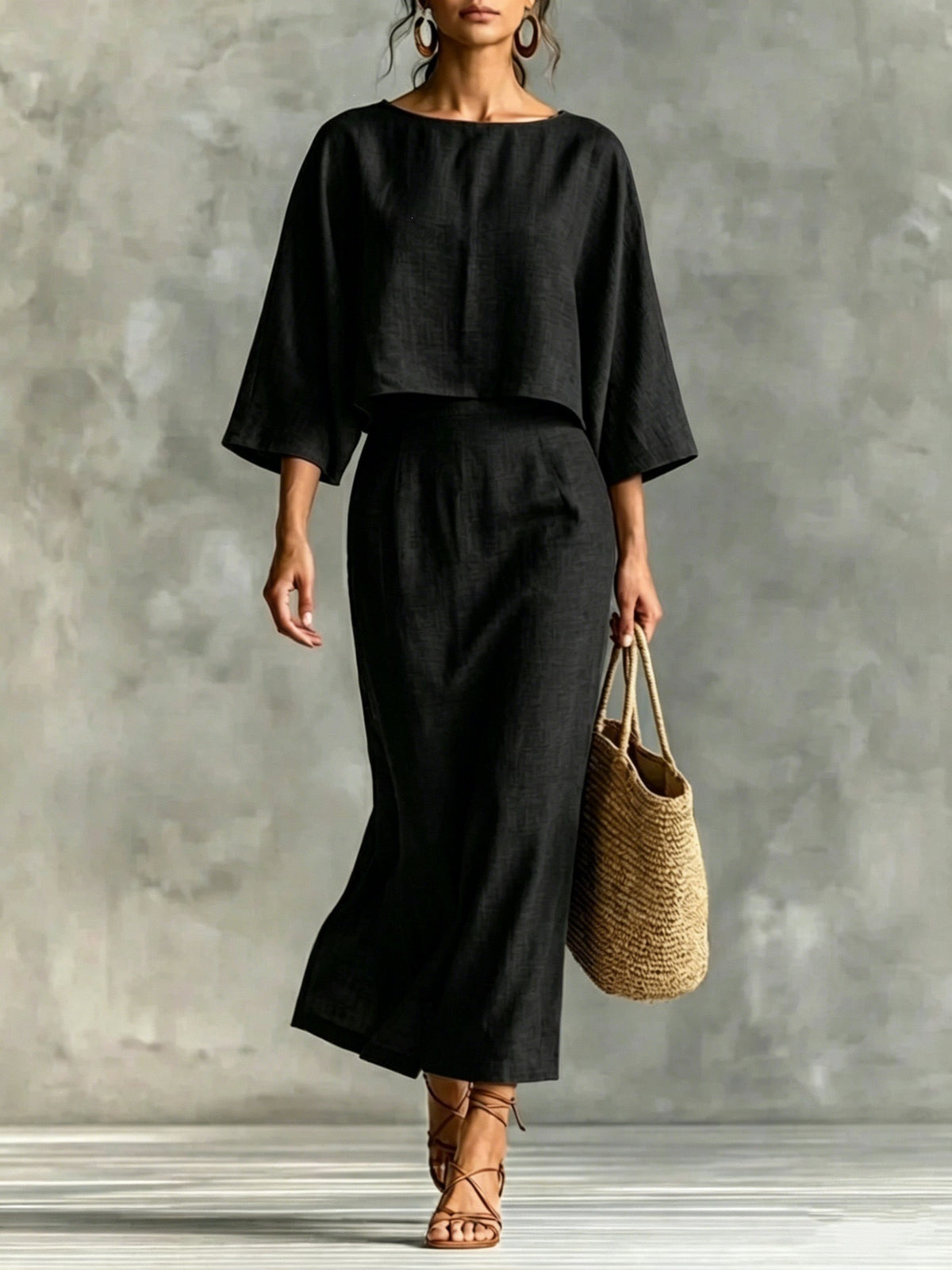 Women's 2 Piece Crop Top High Waist Midi Skirt Set