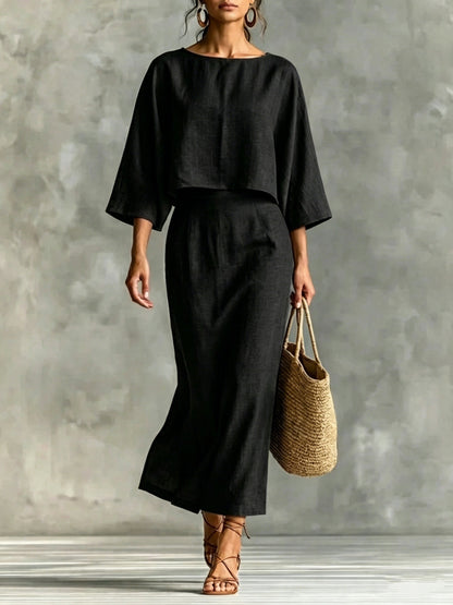 Women's 2 Piece Crop Top High Waist Midi Skirt Set