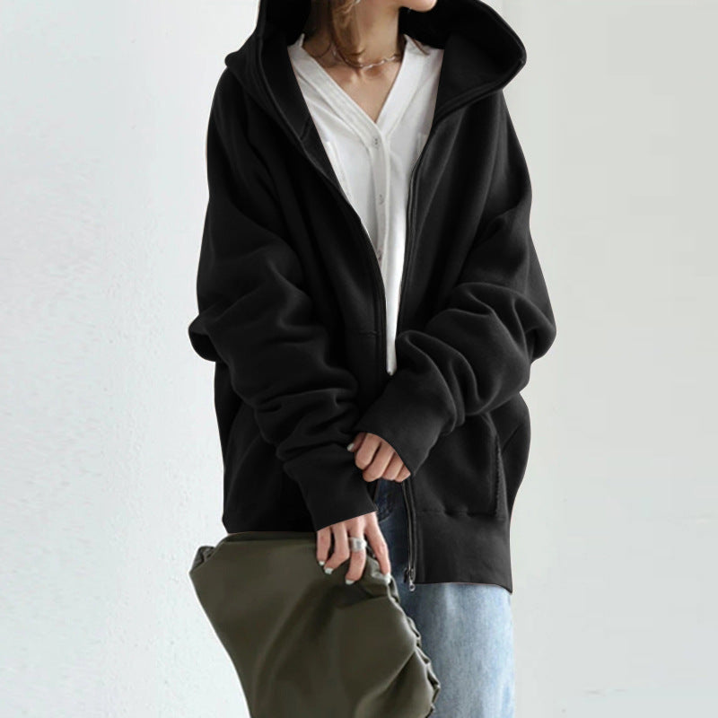 Womens Oversized Zip Up Fleece Hoodie Jacket