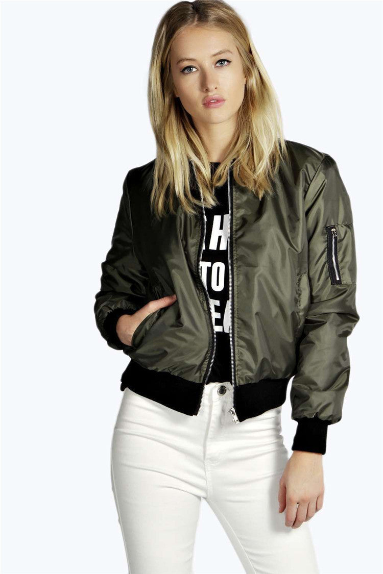 Womens Bomber Jacket Zip Up Lightweight Casual Outerwear