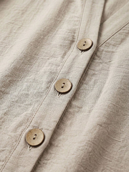 Women's V-Neck Button Front Relaxed Roll-Sleeve Blouse