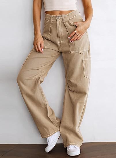 Women's High Waist Loose Cargo Pants with Pockets Streetwear