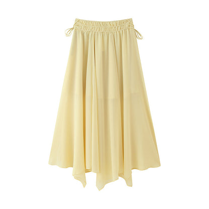 Women's High Waist Chiffon Midi Skirt Asymmetrical Hem