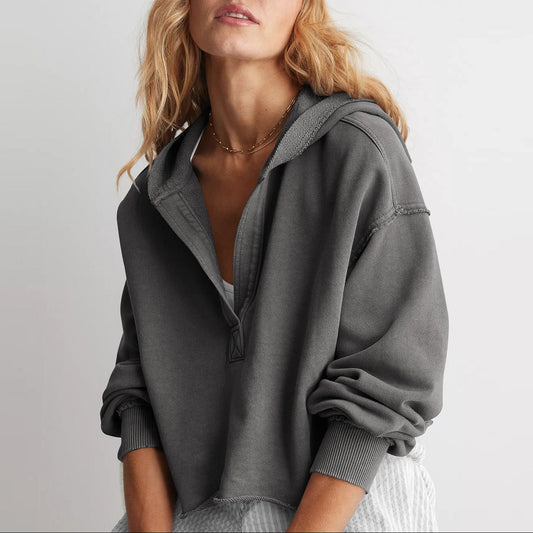 Oversized Hooded V Neck Sweatshirt Pullover Top
