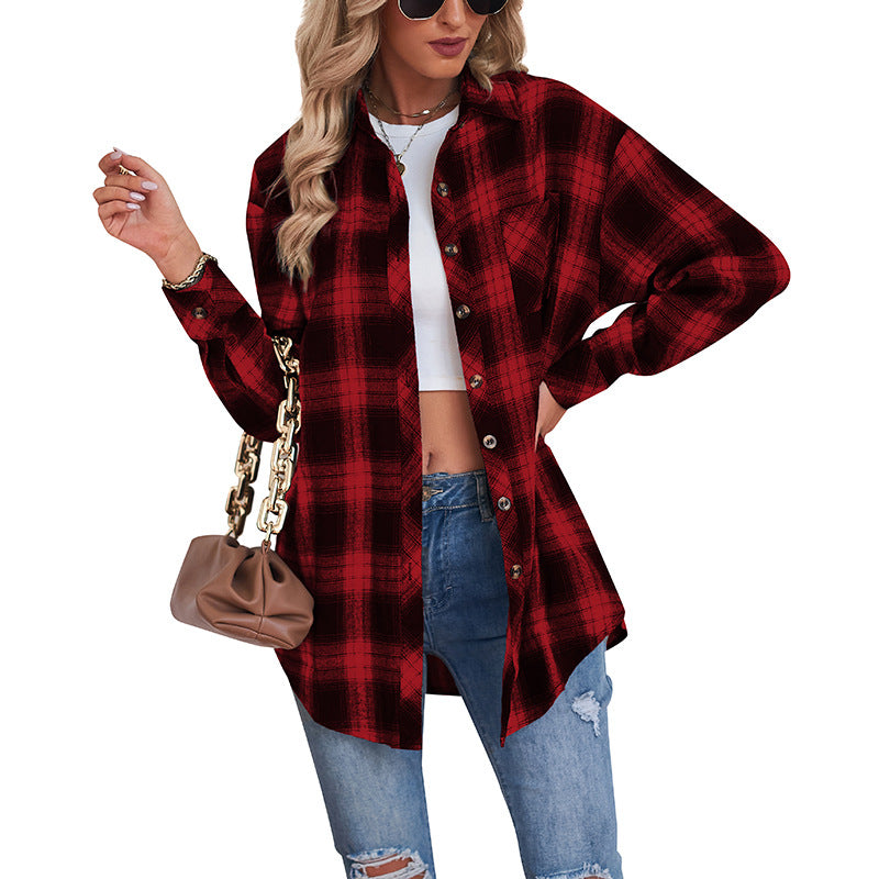 Plaid Flannel Shirt Button Front Oversized Fit