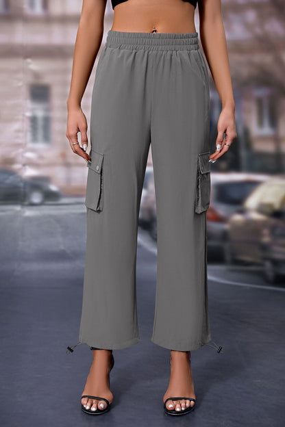 Women's High-Waisted Drawstring Cargo Pants, Baggy Parachute Utility Trousers