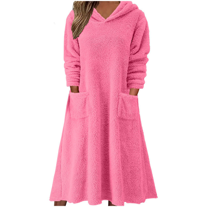 Cozy Oversized Fleece Hoodie Maxi Dress Pockets