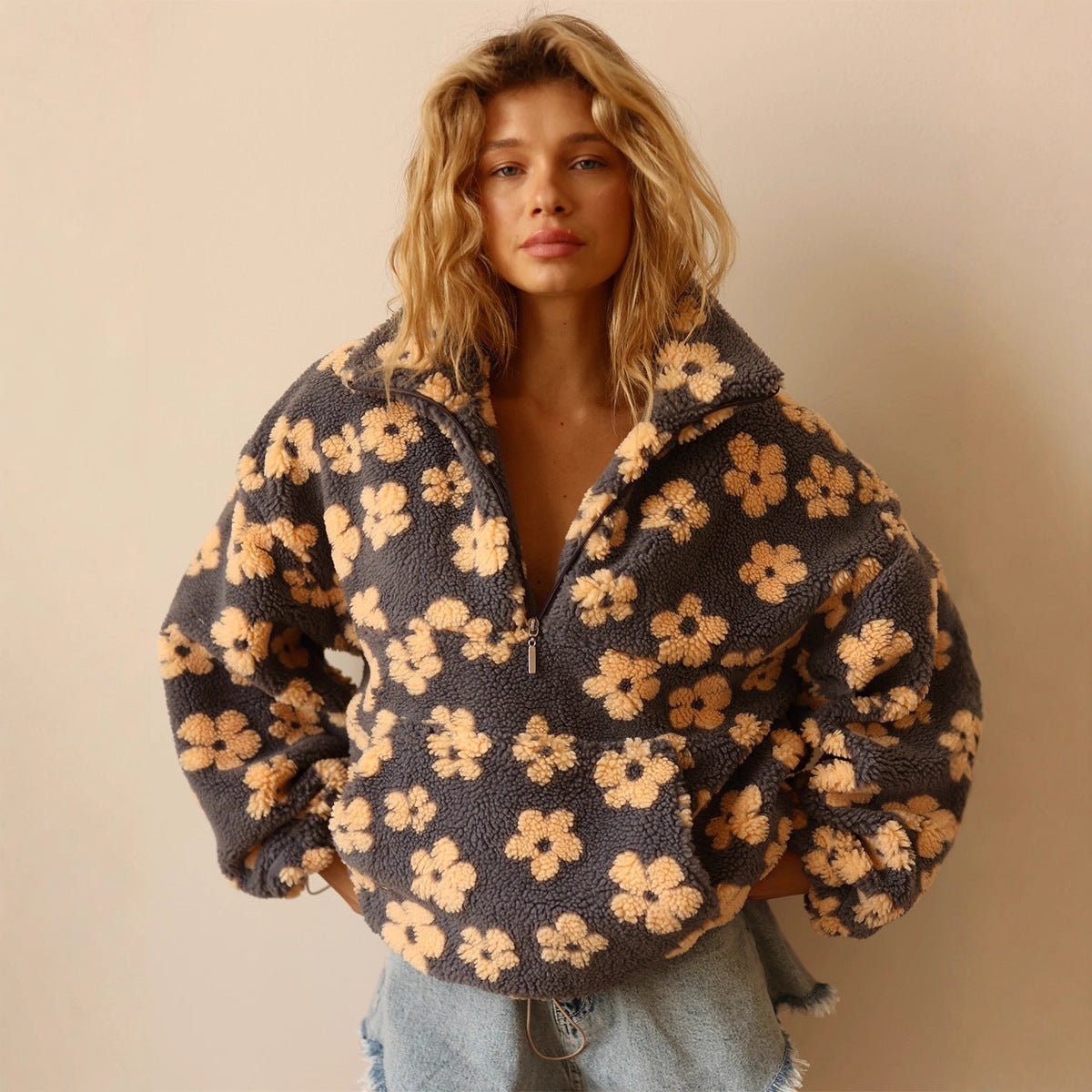 Women's Floral Fleece Quarter Zip Pullover