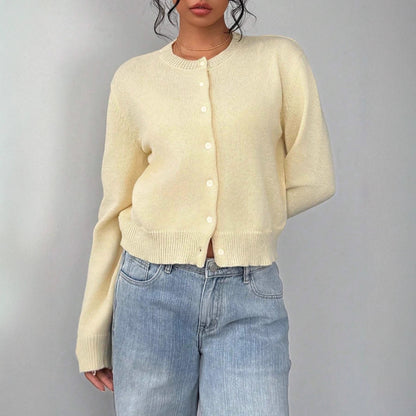 Women's Cropped Cardigan Button Front Soft Knit Relaxed Fit
