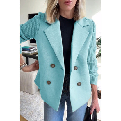 Knit Sleeve Double Breasted Blazer Jacket