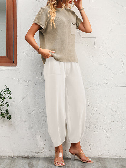 Colorblock Short-Sleeve Sweater & Pants Lounge Set