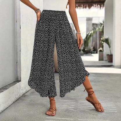 Women's Polka Dot Smocked High Waist Wide Leg Pants