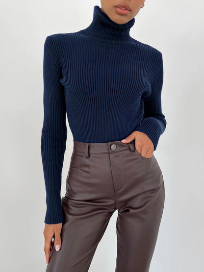 Women's Ribbed Turtleneck Knit Sweater Top