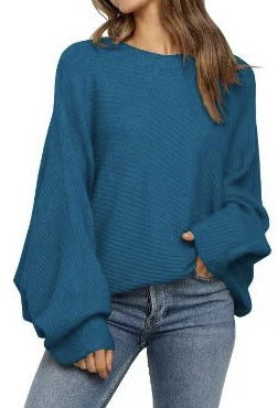 Women's Oversized Batwing Sleeve Crew Neck Knit Sweater